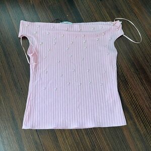 NWOT Zara Pink/Pearl Off the Shoulder Top